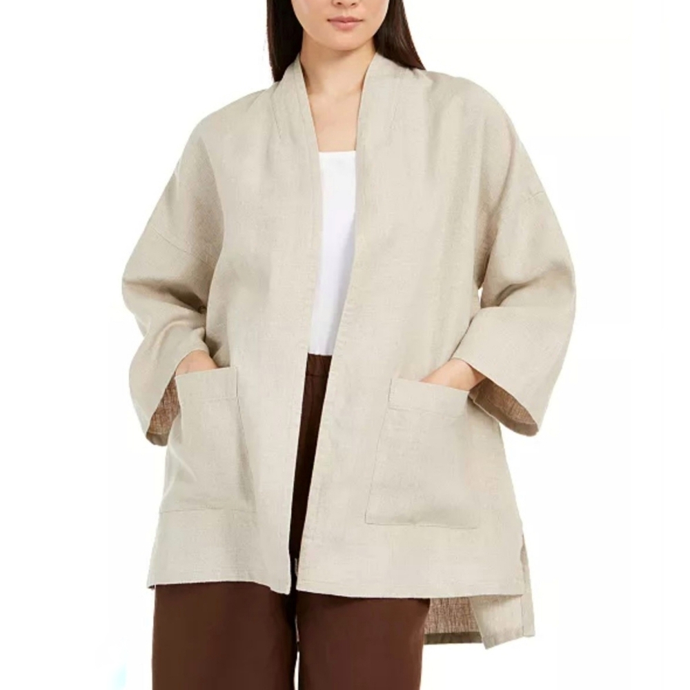 Eileen Fisher | 100% Organic Linen Open-Front Kimono Jacket Size Medium